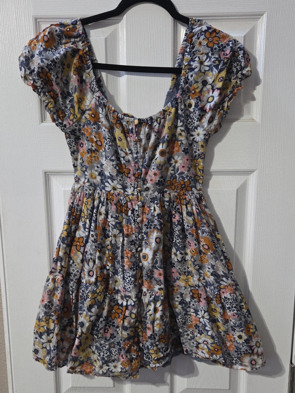 American Eagle Outfitters Floral Mini Dress in Gray, Yellow, Pink